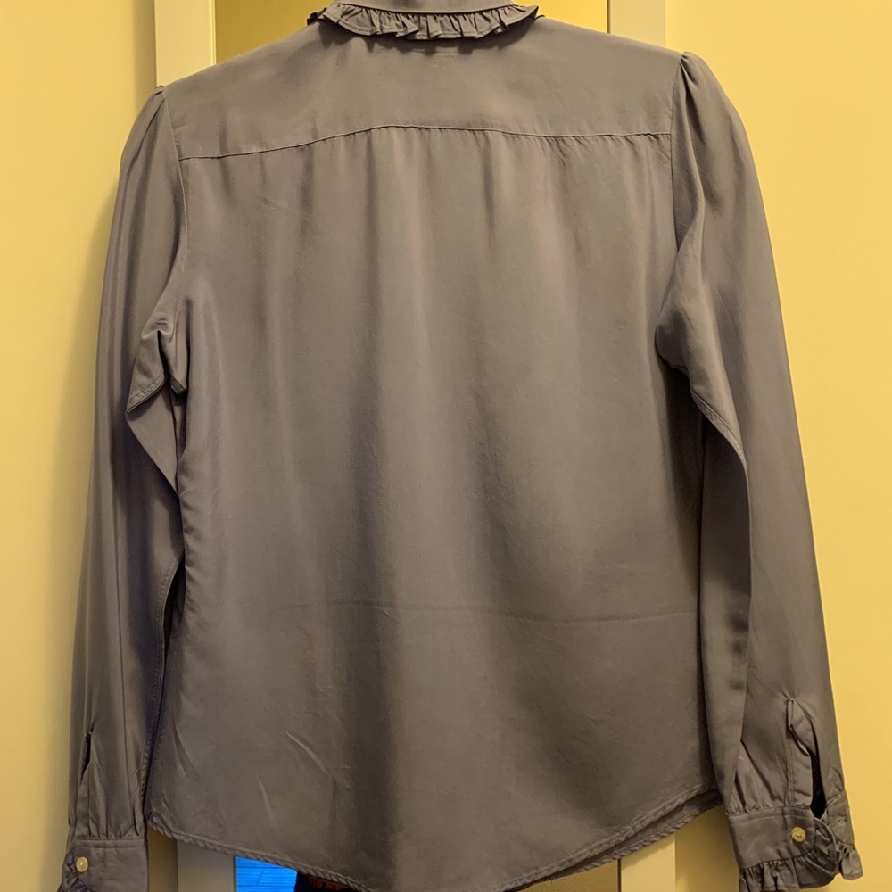 Custom Silk Button Down With Ruffle Edges - image 5